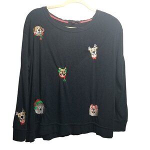 Jane & Delancey Women's  Dog Embellished Black Top Sz L